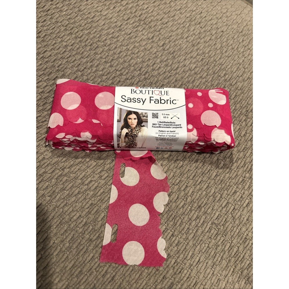 DISCONTINUED Red Heart Boutique Sassy Fabric Yarn - Pink & White Polka Dot - 1